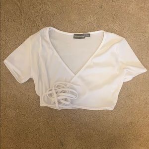 PrettyLittleThing Ribbed White Wrap Top